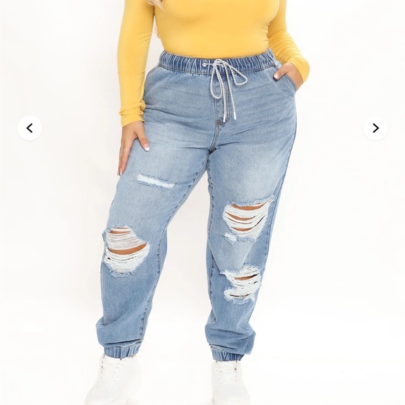 NWT Plus Size DENim Jean Joggers with Distressed Details size 1X - Picture 1 of 4